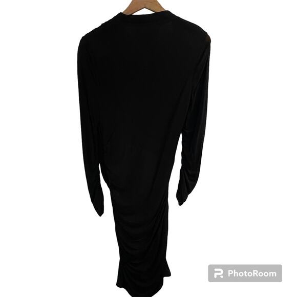 NWT Catherine Malandrino Black Bodycon Dress Long Sleeves Ruched Stretch Large - Picture 12 of 12